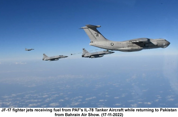 PAF PERFORMS AIR TO AIR REFUELLING DURING THE DEPLOYMENT OF FIGHTER JETS AT BAHRAIN AIR SHOW.