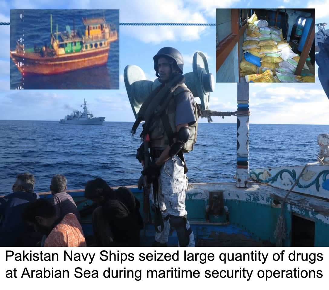 PAKISTAN NAVY SEIZES HUGE CACHE OF DRUGS WORTH 8.6 BILLION RUPEES AT SEA.