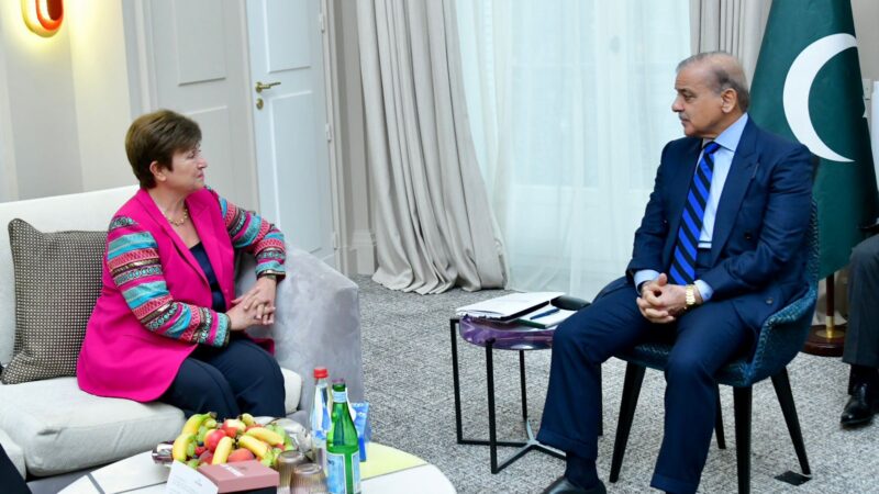 Prime Minister Muhammad Shehbaz Sharif meets IMF Managing Director Kristalina Georgieva.