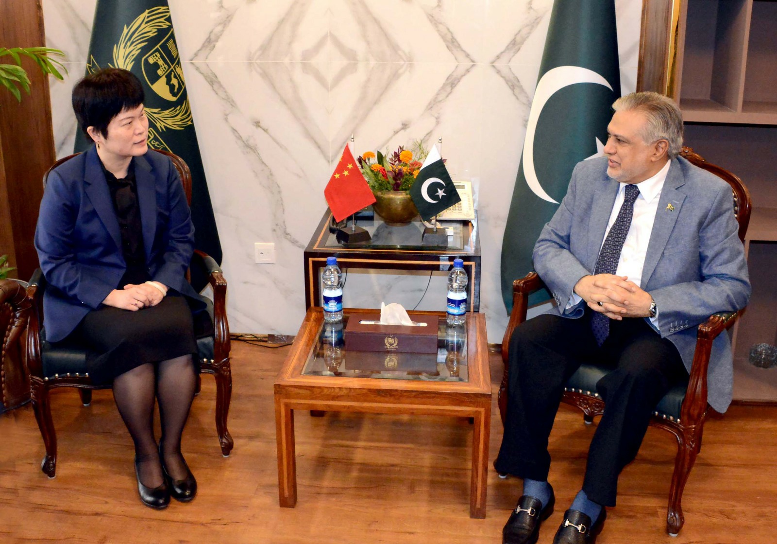 CHARGE D’AFFAIRES, EMBASSY OF THE PEOPLE’S REPUBLIC OF CHINA, H.E. PANG CHUNXUE CALLED ON THE LEADER OF THE HOUSE, SENATOR MOHAMMAD ISHAQ DAR, AT PARLIAMENT HOUSE.