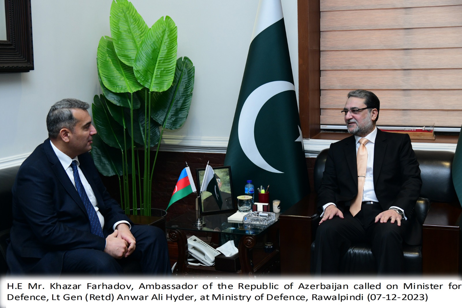 H.E Mr. Khazar Farhadov, Ambassador of the Republic of Azerbaijan called on Minister for Defence.