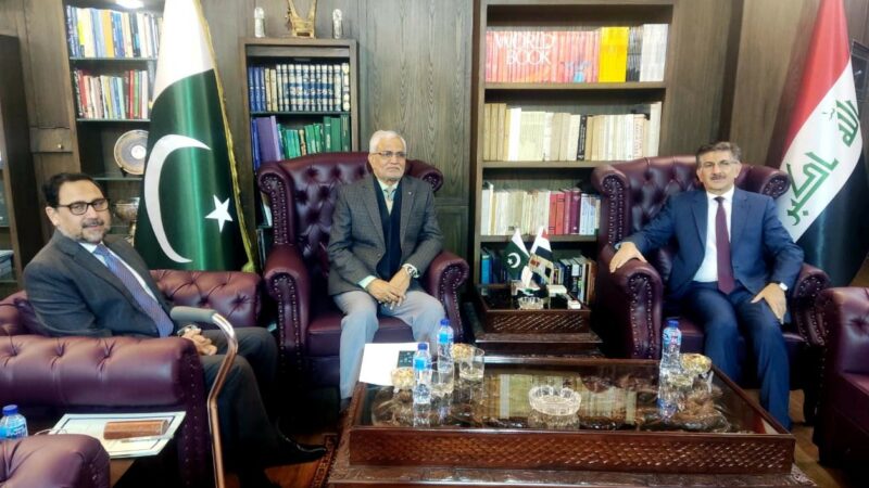 Advisor to PM Air Marshal (retd) Farhat Hussain met with Ambassador of Iraq in Pakistan.
