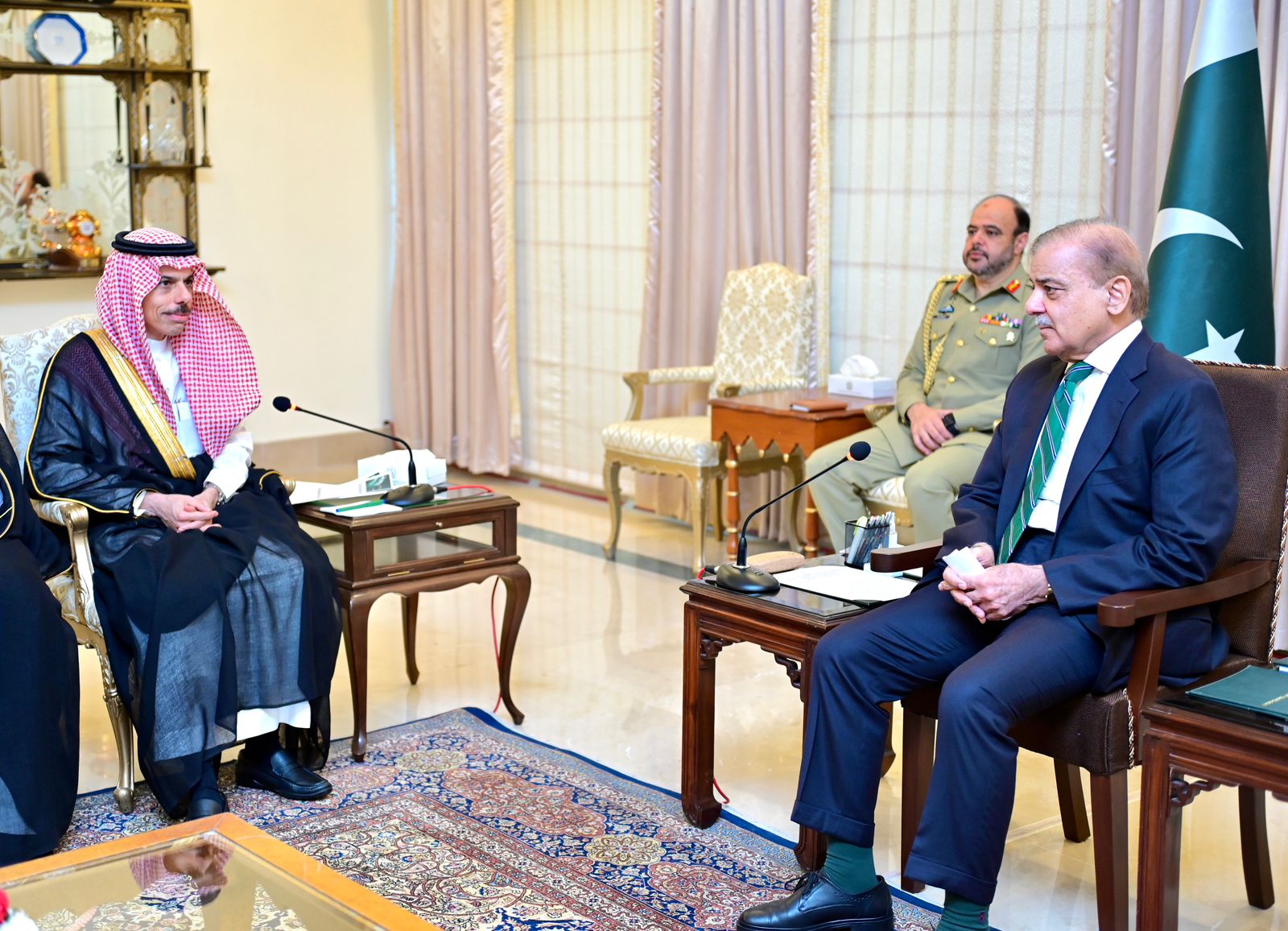 Prime Minister Muhammad Shehbaz Sharif meets the Saudi Foreign Minister.