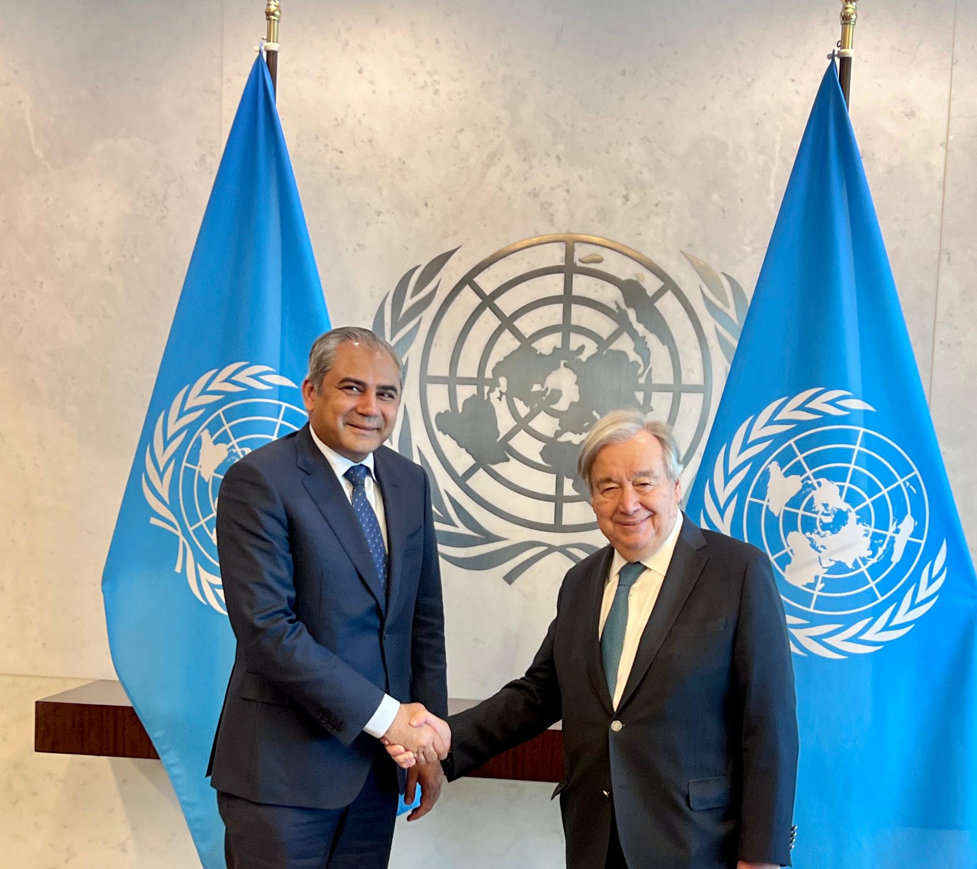 Federal Interior Minister Mohsin Naqvi Meets UN Secretary-General at UN Headquarters, Discusses Regional Situation and International Affairs.